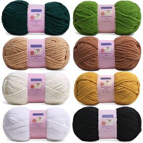 8 Pack Chunky Chenille Yarn for Crocheting - Multicolored Velvet Baby Blanket Yarn for Knitting - Soft Fluffy Amigurumi Crochet Yarn Total 568 Yards (Set B)