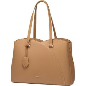 LOVEVOOK Laptop Tote Bag for Women, Work Bags Laptop Bag Teacher Tote Bag, Professional Leather Computer Bag Large Purses Handbag, Beige, Fits 15.6 Inch Laptop