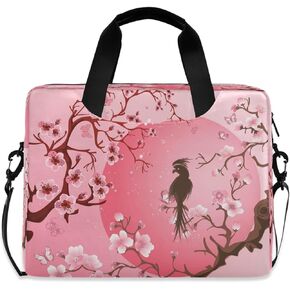 Japanese Cherry Blossom Sakura Tree With Bird Laptop Messenger Bag Case Sleeve Crossbody Briefcase for Men Women with Shoulder Strap Handle 13 14 15.6 inch