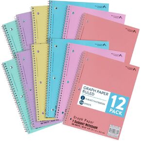 Blue Summit Quad Ruled Notebook, Paper Quad Ruled Spiral Notebook 8x10.5, 4x4 Square Grid for Math, College, Work, School, and Lab, Graphing Paper, 70 sheets, Bulk 48 Pack