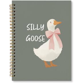 Silly Goose Coquette Pink Bow Notebook Journal for Women, Goose Gifts, Preppy Aesthetic Journal for Women, Neutral Spiral Journal 5.5x8.3 Inch