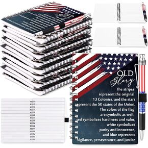 10 Sets Independence Day Gifts Bulk 4th of July Patriotic Notebooks Red White Blue Notebooks with Bands American Flag Ballpoint Pens USA Stars Retractable Pens for Memorial Day Souvenirs