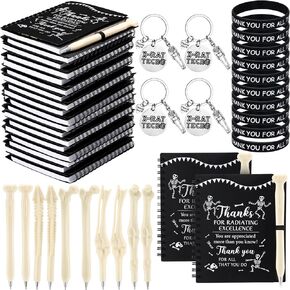 10 Sets Radiology Tech Gifts with 10 Novelty Bone Ballpoint Pens 10 Thank You Inspirational Notebooks 10 X-Ray Tech Keychains 10 Silicone Bracelets for Nurse Doctor Gift