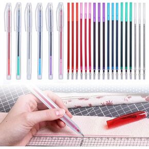 24 Pcs Heat Erasable Pens Fabric Marking Pen with 6 Pens and 18 Refills Disappearing Assorted Colors Ink No Ghost Lines Precise Marking Pen for Sewing Quilting Embroidery Dressmaking Tailors