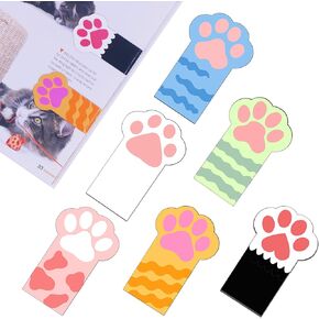 6PCS Cat Paw Bookmarkers, Cute & Funny Bookmarks Gifts for Book Lovers Reading Women Girls Kids Students Teachers, Upgraded Paper & PP Dual-layer Cool Magnetic Bookmark for Home School Office Supplies