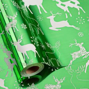 Homeral Christmas Tree Wrapping Paper Roll - Metallic Foil Shine Green, Gold, Red for Christmas, New Year - Mini Roll - 17 Inch x 33 Ft(46.8 sq.ft.ttl.)