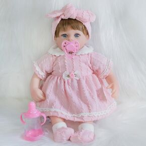 ENADOLL Lifelike Reborn Baby Doll, Newborn Baby Dolls Realistic 16 Inch Girl with Pink Headband Silicone Vinyl Weighted Soft Body Gift Set for Kids Age 3+