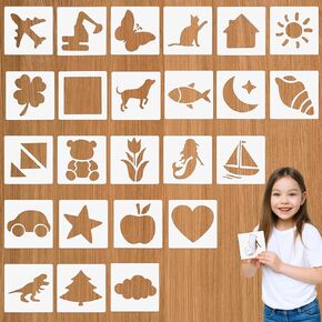 24Pcs Stencils for Kids, 5 Inch Chalk Stencils for Kids Outside, Sidewalk Chalk Stencil for Creative Fun