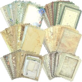 60 Sheets Vintage Lace Edged Scrapbook Paper Assorted Set, Mixed Vintage Paper for Scrapbooking Embellishments Letter Writing Junk Journal Collage Decoupage Card Crafts, 4.9x6.9 Inch&4.7x6.3 Inch