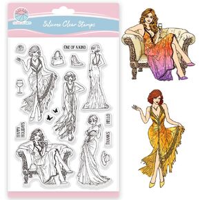 GLOBLELAND Fashion Woman Clear Stamps Dress Lady Silicone Clear Stamp Seals Butterfly Rose Transparent Stamps for DIY Scrapbooking Cards Making Photo Album Journal