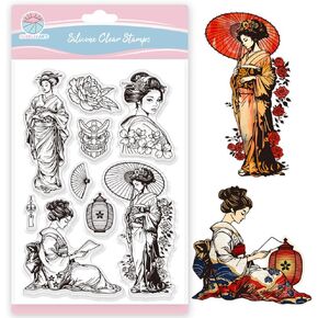 GLOBLELAND Fashion Woman Clear Stamps Dress Lady Silicone Clear Stamp Seals Butterfly Rose Transparent Stamps for DIY Scrapbooking Cards Making Photo Album Journal in Saudi Arabia