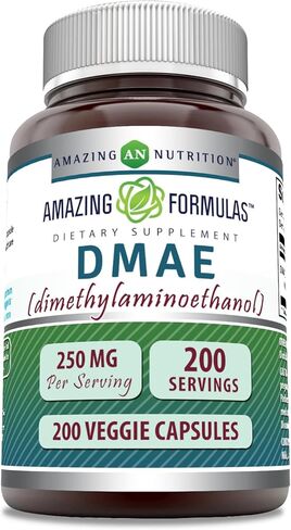 صيغ مذهلة DMAE (ثنائي ميثيل أمينوثانول) ملحق | 250 مجم لكل جرعة | 100 كبسولة نباتية | غير معدلة وراثيًا | خالي من الغلوتين | صنع فى أمريكا in Kuwait