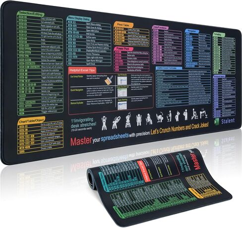 Large Mouse Pad, Excel Shortcut Keys Desk Mat 35.43" x 15.74" XXL Cheat Table Gaming Mousepad with Non-Slip Sewn Edge Rubber Base Waterproof Keyboard/Mouse/Desktop Mat for Home and Office in Saudi Arabia