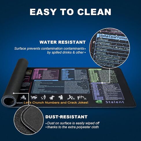 Large Mouse Pad, Excel Shortcut Keys Desk Mat 35.43" x 15.74" XXL Cheat Table Gaming Mousepad with Non-Slip Sewn Edge Rubber Base Waterproof Keyboard/Mouse/Desktop Mat for Home and Office in Saudi Arabia