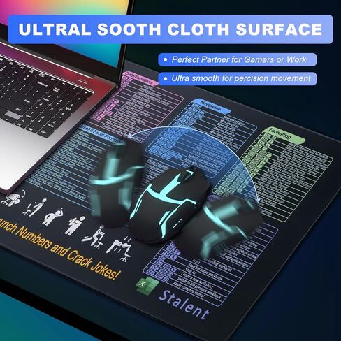 Large Mouse Pad, Excel Shortcut Keys Desk Mat 35.43" x 15.74" XXL Cheat Table Gaming Mousepad with Non-Slip Sewn Edge Rubber Base Waterproof Keyboard/Mouse/Desktop Mat for Home and Office in Saudi Arabia