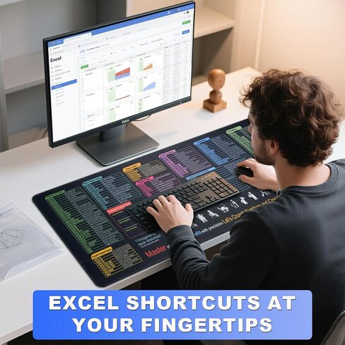 Large Mouse Pad, Excel Shortcut Keys Desk Mat 35.43" x 15.74" XXL Cheat Table Gaming Mousepad with Non-Slip Sewn Edge Rubber Base Waterproof Keyboard/Mouse/Desktop Mat for Home and Office in Saudi Arabia