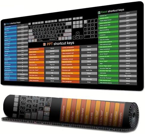 Large Mouse Pad, Excel Shortcut Keys Desk Mat 35.43" x 15.74" XXL Cheat Table Gaming Mousepad with Non-Slip Sewn Edge Rubber Base Waterproof Keyboard/Mouse/Desktop Mat for Home and Office in Saudi Arabia