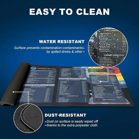 Large Mouse Pad, Excel Shortcut Keys Desk Mat 35.43" x 15.74" XXL Cheat Table Gaming Mousepad with Non-Slip Sewn Edge Rubber Base Waterproof Keyboard/Mouse/Desktop Mat for Home and Office in Saudi Arabia