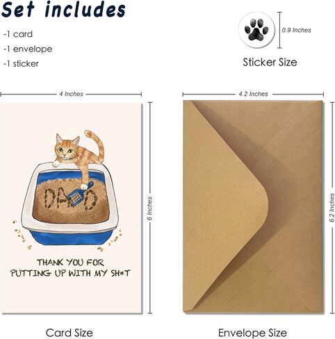 بطاقات أبي Cat مضحكة مع مظروف وملصق ، بطاقة عيد الأب اللطيفة من Cat Pets Son ، هدايا لمحبي القط ، شكرًا لك على وضعك مع (4 "× 6") in Kuwait