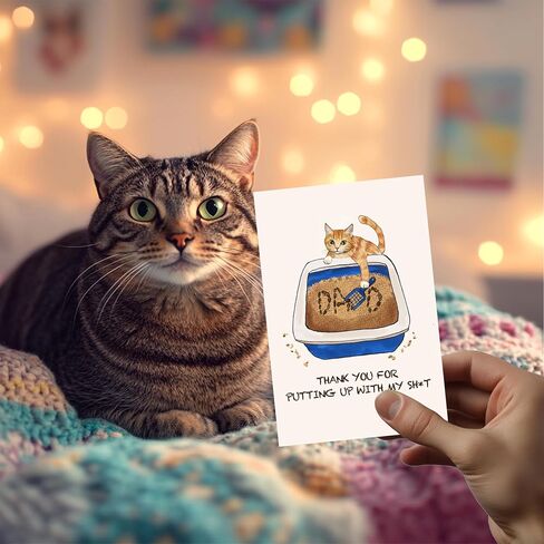 بطاقات أبي Cat مضحكة مع مظروف وملصق ، بطاقة عيد الأب اللطيفة من Cat Pets Son ، هدايا لمحبي القط ، شكرًا لك على وضعك مع (4 "× 6") in Kuwait