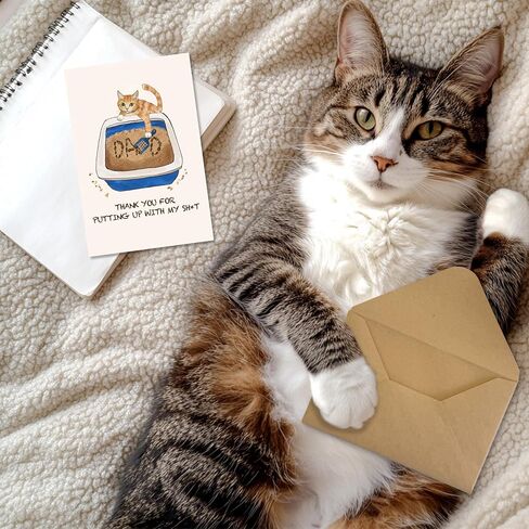 بطاقات أبي Cat مضحكة مع مظروف وملصق ، بطاقة عيد الأب اللطيفة من Cat Pets Son ، هدايا لمحبي القط ، شكرًا لك على وضعك مع (4 "× 6") in Kuwait