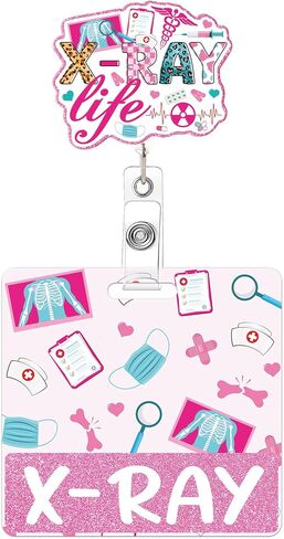 Xray Badge Reel and Buddy - Pink X-ray Life Retractable ID Card Holder With Swivel Clip, Glitter Radiology Tech Gifts for Technician in Saudi Arabia