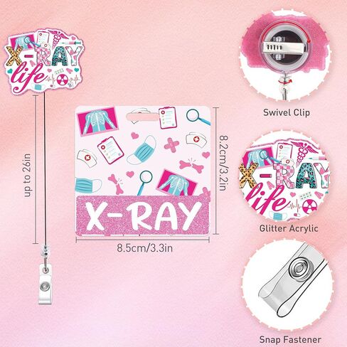 Xray Badge Reel and Buddy - Pink X-ray Life Retractable ID Card Holder With Swivel Clip, Glitter Radiology Tech Gifts for Technician in Saudi Arabia