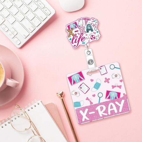 Xray Badge Reel and Buddy - Pink X-ray Life Retractable ID Card Holder With Swivel Clip, Glitter Radiology Tech Gifts for Technician in Saudi Arabia