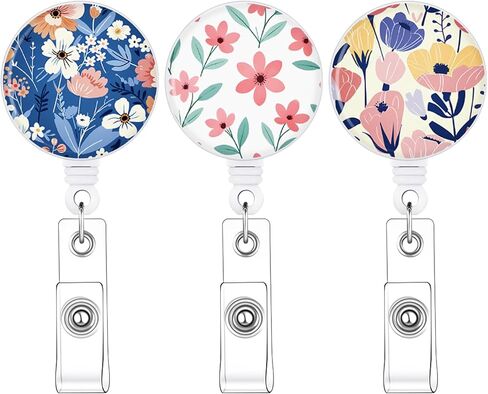 BESARME 3 Pack Badge Reels Retractable Badge Clip with Key Ring Retractable Badge Holders for Office Worker Teacher Nurse Student（Flower） in Saudi Arabia