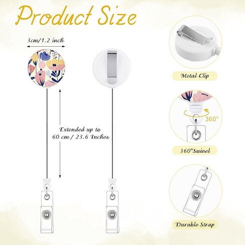 BESARME 3 Pack Badge Reels Retractable Badge Clip with Key Ring Retractable Badge Holders for Office Worker Teacher Nurse Student（Flower） in Saudi Arabia
