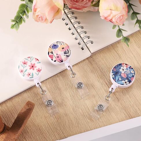 BESARME 3 Pack Badge Reels Retractable Badge Clip with Key Ring Retractable Badge Holders for Office Worker Teacher Nurse Student（Flower） in Saudi Arabia