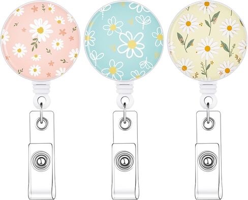 BESARME 3 Pack Badge Reels Retractable Badge Clip with Key Ring Retractable Badge Holders for Office Worker Teacher Nurse Student（Flower） in Saudi Arabia