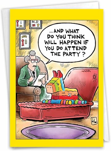 NobleWorks - 1 Funny Birthday Card Cartoons - Hilarious Comic Humor, Notecard with Envelope - Pinata Therapy C9325BDG in Saudi Arabia