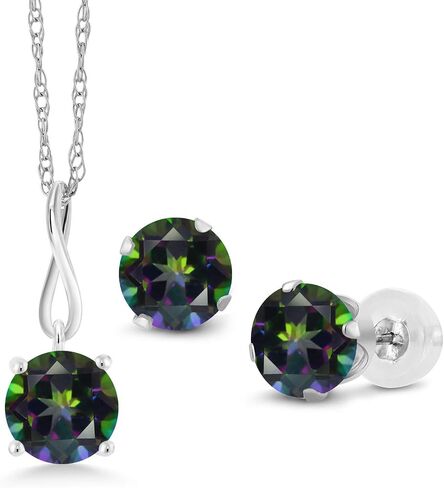 مجموعة أقراط قلادة من الذهب الأبيض عيار 10 قيراط من Gem Stone King 6 مم من الزركونيا الأبيض للنساء (4.50 قيراط، مع سلسلة 18 بوصة) in Saudi Arabia