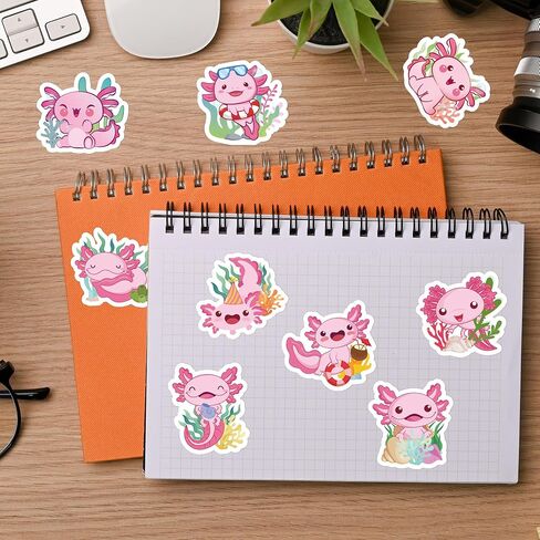 ملصقات Axolotl الوردي لفة - 1000pcs ملصقات السمندر اللطيفة لمحبي عيد ميلاد Axolotl تفضل الإمدادات الزخمة ، شارات لاصق ذاتية لخلاصات مخطط الكمبيوتر المحمول ، 16 تصاميم in Kuwait
