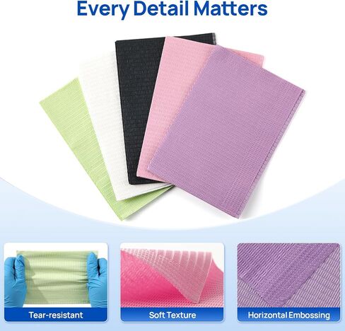 JMU 125 Pack Black Dental Bibs, Dental Bibs Disposable 2-Ply Paper 1-Ply Film Tattoo Bibs Dentist Bibs 13" x 18" in Saudi Arabia