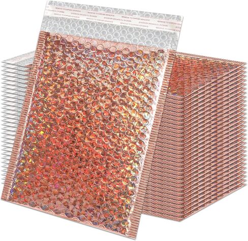 30 Pack Holographic Bubble Mailers,Waterproof Self Sealing Poly Padded Envelope,Metallic Mailing Envelopes Bubble Padded,Cushion Envelopes for Shipping Mailing Packing,11 x 7 Inch,Rose Gold in Kuwait