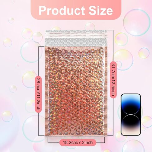 30 Pack Holographic Bubble Mailers,Waterproof Self Sealing Poly Padded Envelope,Metallic Mailing Envelopes Bubble Padded,Cushion Envelopes for Shipping Mailing Packing,11 x 7 Inch,Rose Gold in Kuwait