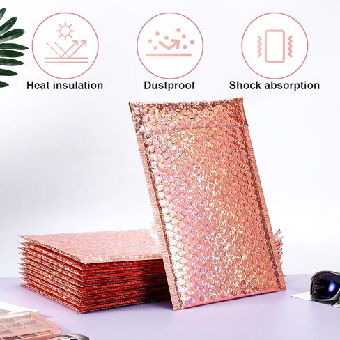 30 Pack Holographic Bubble Mailers,Waterproof Self Sealing Poly Padded Envelope,Metallic Mailing Envelopes Bubble Padded,Cushion Envelopes for Shipping Mailing Packing,11 x 7 Inch,Rose Gold in Kuwait