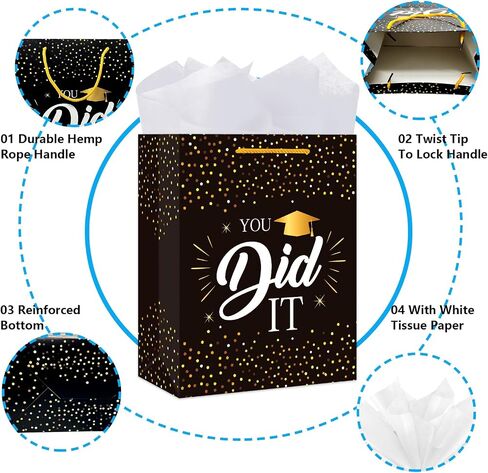 BIZIBAFF Graduation Gift Bag 2025-13" Large Gift Bags with Tissue Paper You Did It Gift Bag for High School College Graduates Class of 2025 Graduation Party Favor Bags in Saudi Arabia