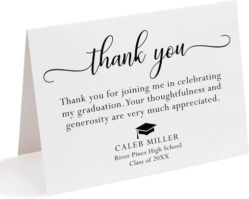 Graduation Thank You Cards Personalized with Name, 5.5x4.25 Black and White Flat Thank You Note Cards in Saudi Arabia