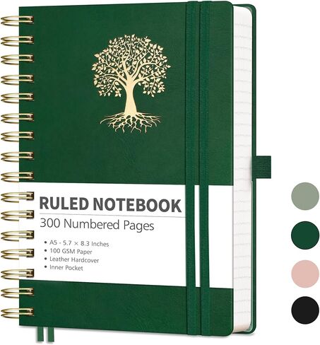 RETTACY Graph Grid Paper Notebook, 300 Pages, A5 Medium Size (5.7'' × 8.3''), 5 Squares per Inch, Leather Hardcover, 100 GSM Thick Paper, for School, Students, Math, Engineering (Light Green) in Kuwait