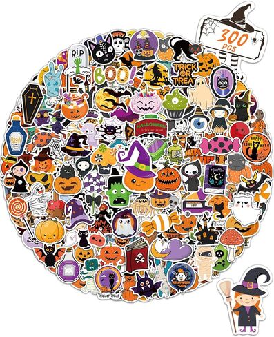 300 Pcs Halloween Pumpkin Stickers for Kids, Halloween Party Favors, Bulk Crafts Prizes & Goodie Bags Stuffers, Waterproof Vinyl Water Bottle Stikers Pack in Saudi Arabia