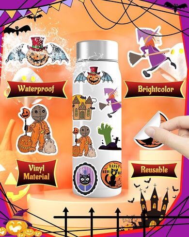 300 Pcs Halloween Pumpkin Stickers for Kids, Halloween Party Favors, Bulk Crafts Prizes & Goodie Bags Stuffers, Waterproof Vinyl Water Bottle Stikers Pack in Saudi Arabia