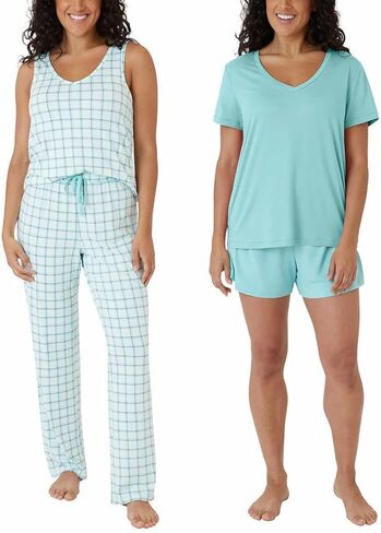 Eddie Bauer Women 4-Piece Pajama Set (as1, alpha, s, regular, regular, Gray/Blue) in Saudi Arabia
