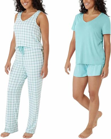 Eddie Bauer Women 4-Piece Pajama Set (as1, alpha, s, regular, regular, Gray/Blue) in Saudi Arabia