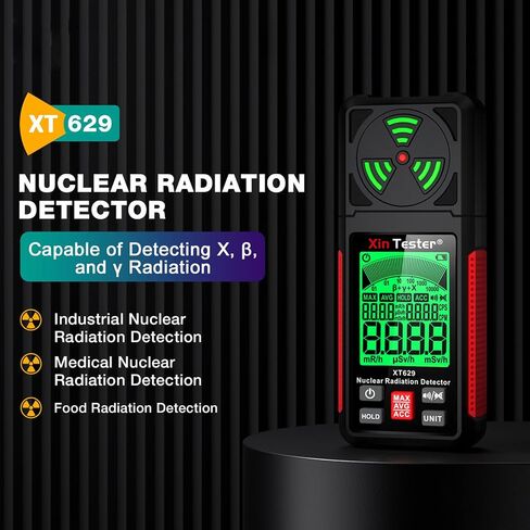Geiger Counter Nuclear Radiation Detector, Portable Radiation Dosimeter Beta β Gamma γ X-ray Detection Meter for Food Industrial Medical with LCD Display 5 Dosage Units in Saudi Arabia