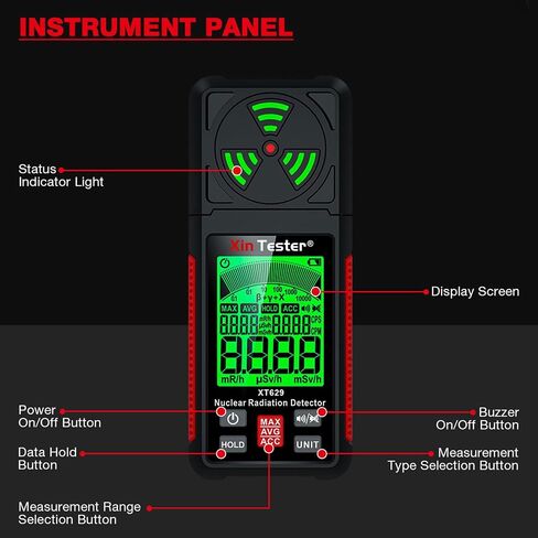 Geiger Counter Nuclear Radiation Detector, Portable Radiation Dosimeter Beta β Gamma γ X-ray Detection Meter for Food Industrial Medical with LCD Display 5 Dosage Units in Saudi Arabia
