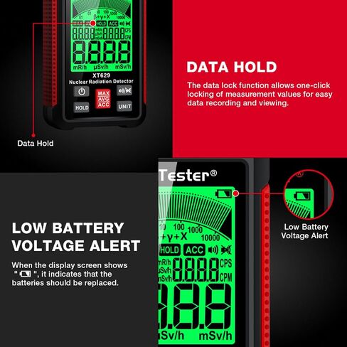 Geiger Counter Nuclear Radiation Detector, Portable Radiation Dosimeter Beta β Gamma γ X-ray Detection Meter for Food Industrial Medical with LCD Display 5 Dosage Units in Saudi Arabia