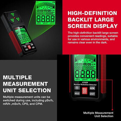 Geiger Counter Nuclear Radiation Detector, Portable Radiation Dosimeter Beta β Gamma γ X-ray Detection Meter for Food Industrial Medical with LCD Display 5 Dosage Units in Saudi Arabia
